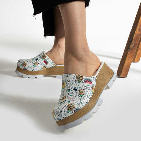 Анатомични чехли на платформа от естествена кожа /