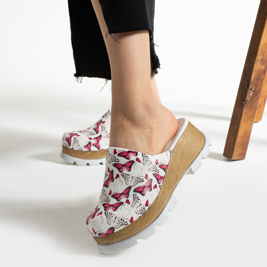 Анатомични чехли на платформа от естествена кожа /