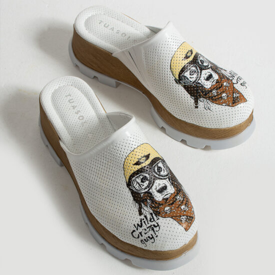 Анатомични чехли на платформа от естествена кожа /