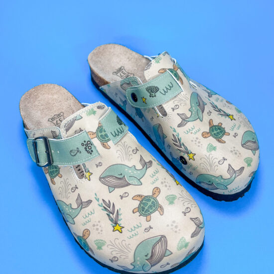 Ортопедични чехли с цветен принт и стелка от естествена кожа /