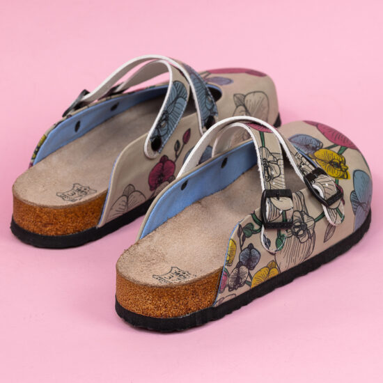 Ортопедични чехли с цветен принт и стелка от естествена кожа /