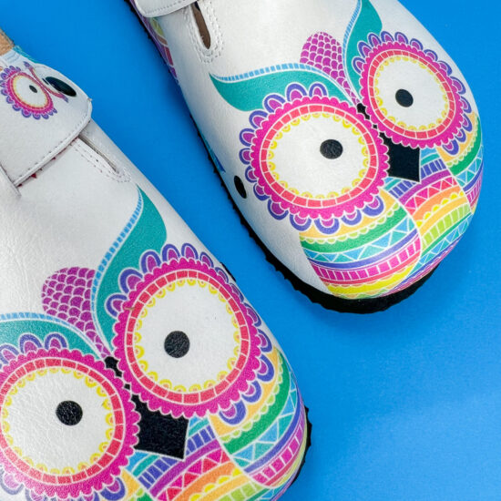 Ортопедично сабо със стелка от естествена кожа и цветен принт 700283 /