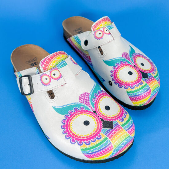 Ортопедично сабо със стелка от естествена кожа и цветен принт 700283 /