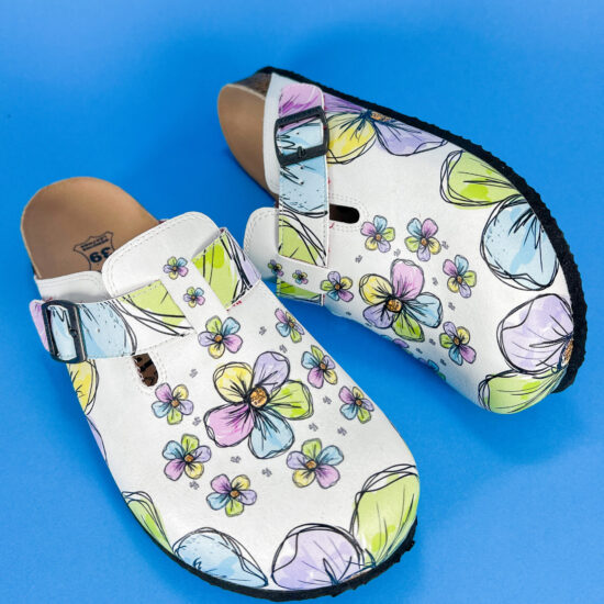 Ортопедично сабо със стелка от естествена кожа и цветен принт 700285 /