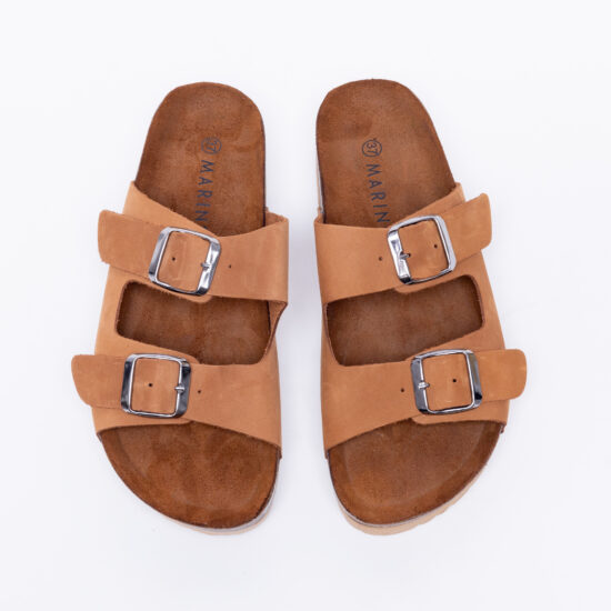 Alternative view of Дамски кафяви чехли от естествена кожа с две ленти Lavora 10712