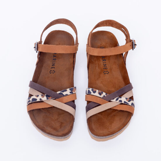 Alternative view of Дамски цветни сандали от естетсвена кожа с каишка