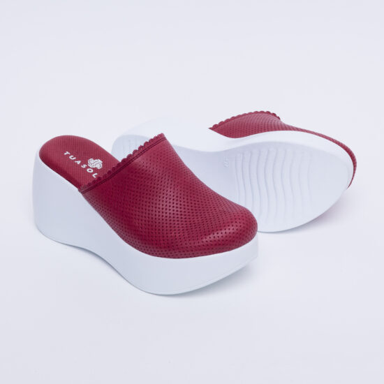 Червени анатомични чехли на платформа от естествена кожа /