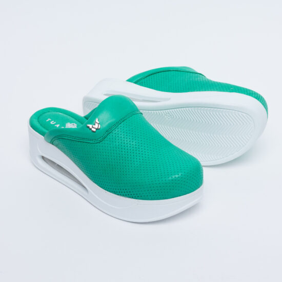 Зелени анатомични чехли на платформа от естествена кожа /