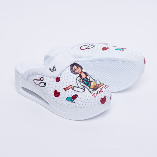 Lady Doc Анатомични медицински чехли на платформа от естествена кожа /