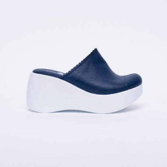 Alternative view of Сини анатомични чехли на платформа от естествена кожа