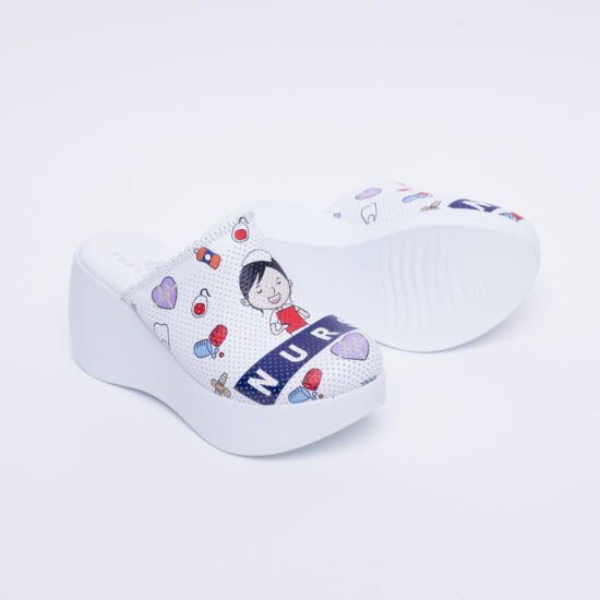 Mrs. Nurse Анатомични медицински чехли на платформа от естествена кожа /