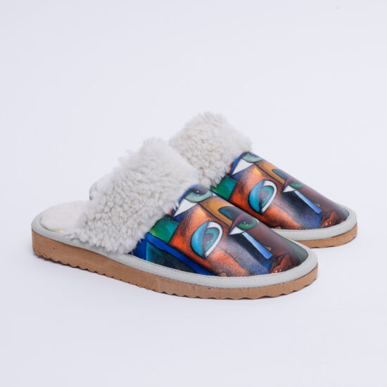 Alternative view of Дамски домашни чехли с цветен принт