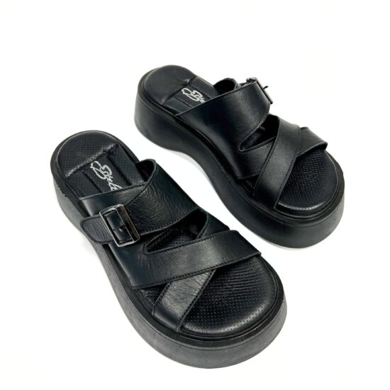 Alternative view of Дамски анатомични черни чехли от естествена кожа