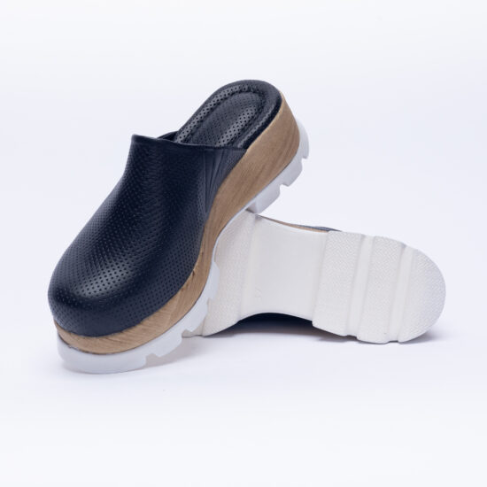 Черно сабо на платформа от естествена кожа /