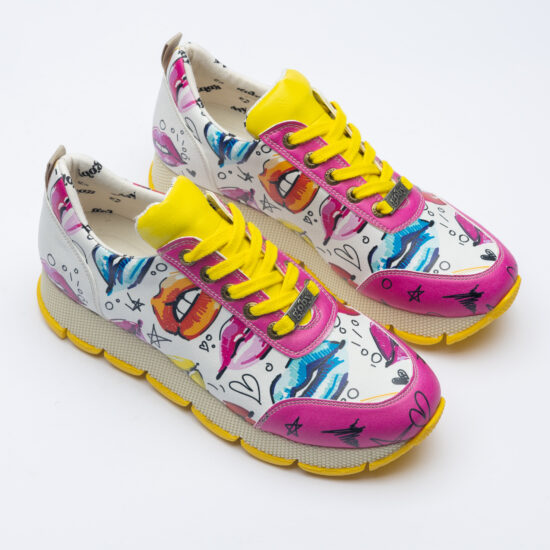 Pink Lips Дамски цветни маратонки с оригинален дизайн /