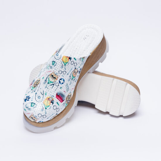 Анатомични чехли на платформа от естествена кожа /