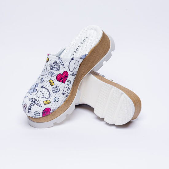 Анатомични чехли на платформа от естествена кожа /