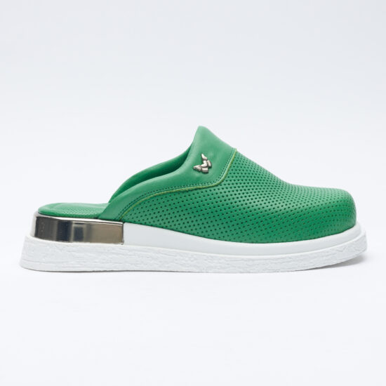 Alternative view of Зелени анатомични чехли от естествена кожа