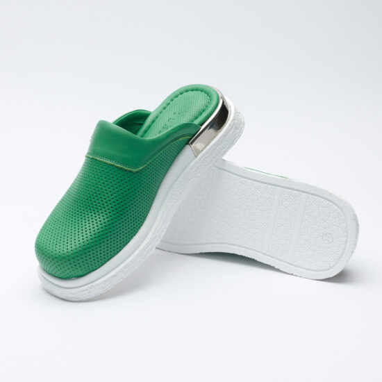 Зелени анатомични чехли от естествена кожа /