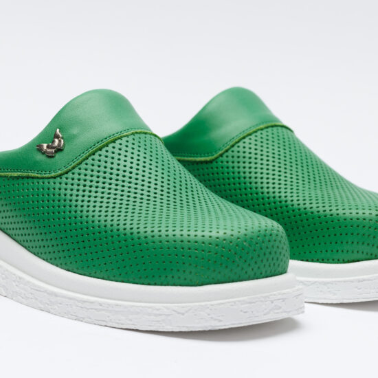 Зелени анатомични чехли от естествена кожа /