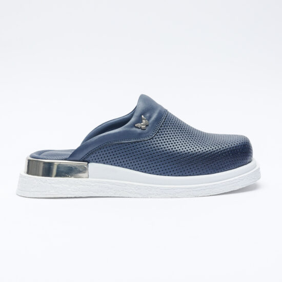 Alternative view of Сини анатомични чехли от естествена кожа