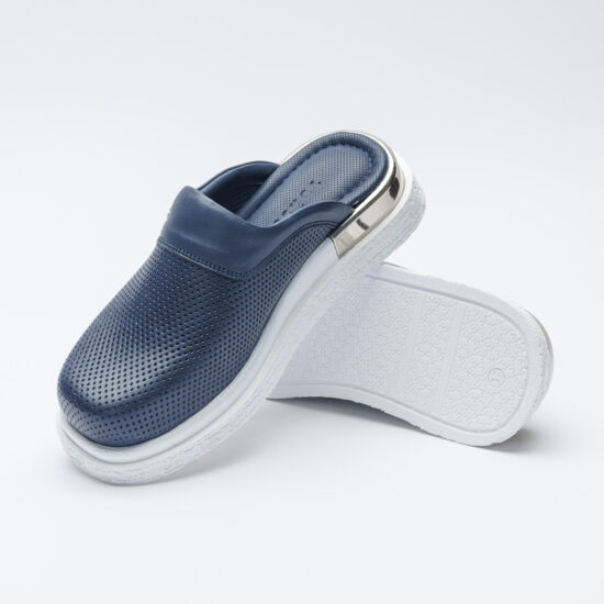 Classic Blue Сини анатомични чехли от естествена кожа /