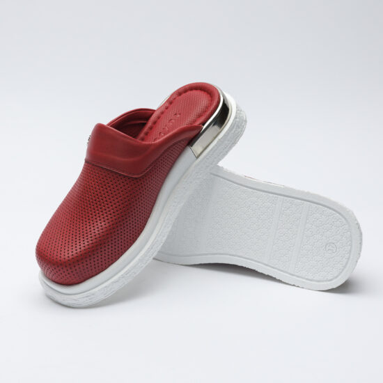 Червени анатомични чехли от естествена кожа /