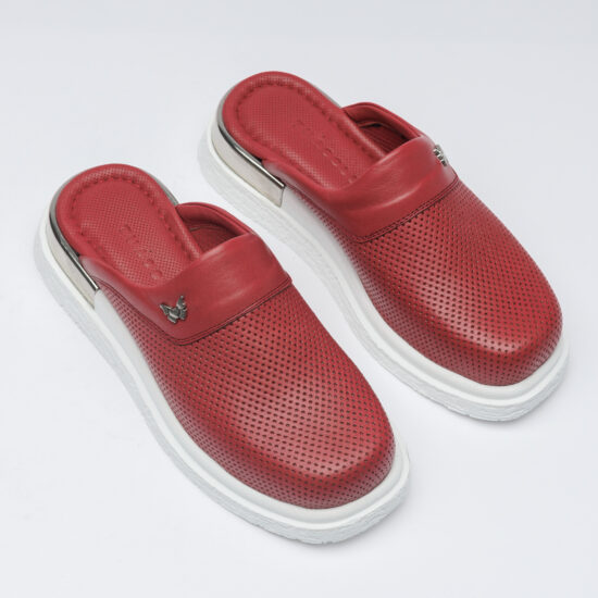 Червени анатомични чехли от естествена кожа /