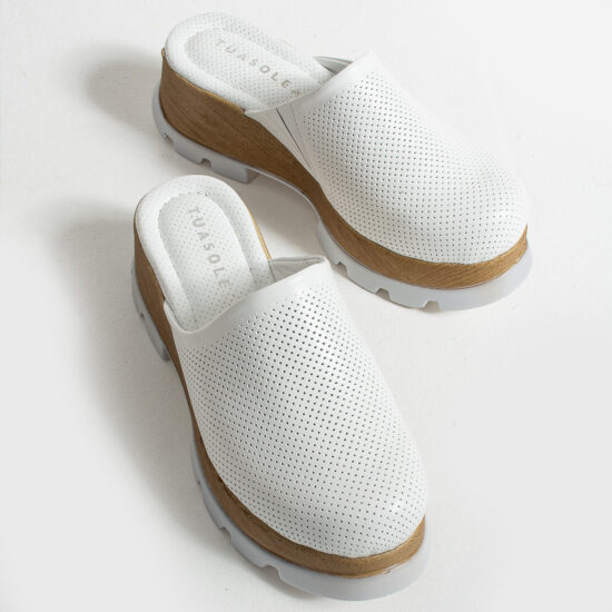 Бяло сабо на платформа от естествена кожа /