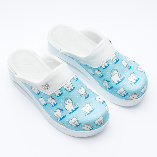 Blue Teeth Анатомични работни чехли на платформа от еко кожа /