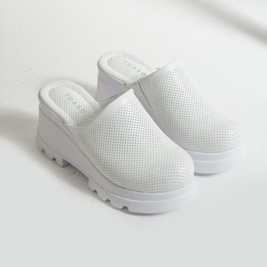 Анатомично кожено бяло сабо на платформа /