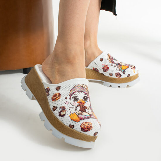 Alternative view of Бяло анатомично работно сабо от естествена кожа