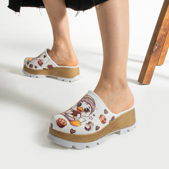 Sweet Magic Бяло анатомично работно сабо от естествена кожа /