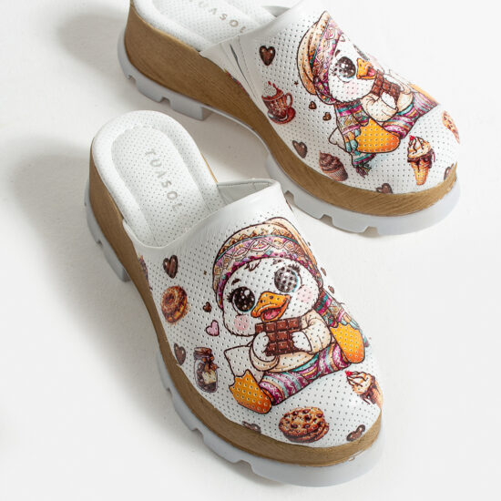 Sweet Magic Бяло анатомично работно сабо от естествена кожа /