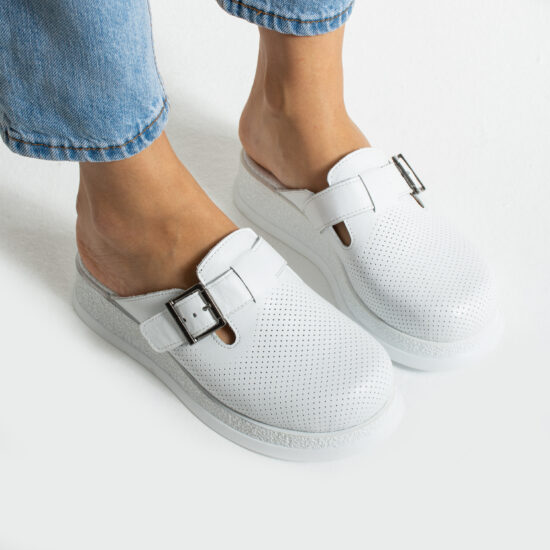 Бяло анатомично работно сабо от естествена кожа /