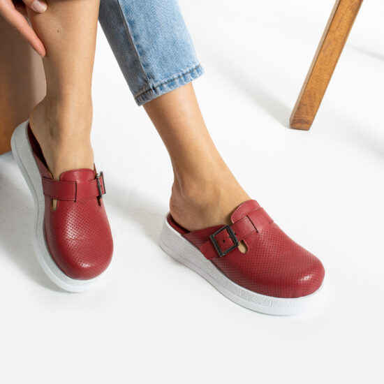 Червено анатомично работно сабо от естествена кожа /