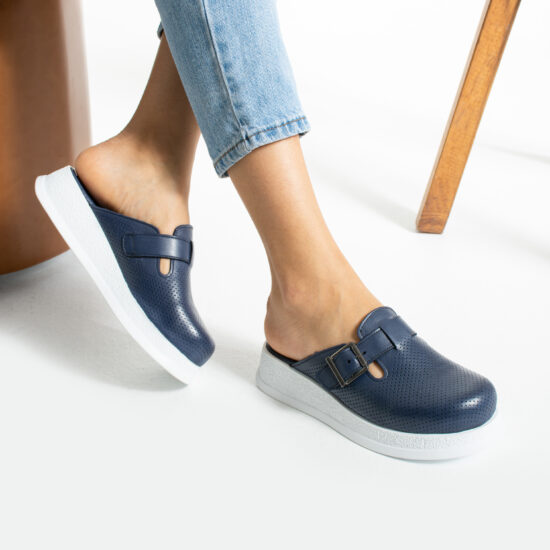 Синьо анатомично работно сабо от естествена кожа /