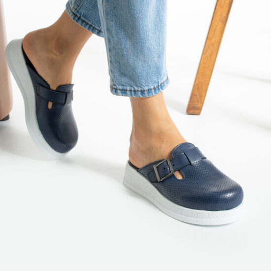 Синьо анатомично работно сабо от естествена кожа /