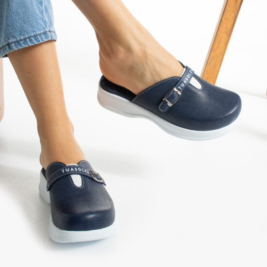 Alternative view of Сини кожени чехли с анатомична гел стелка