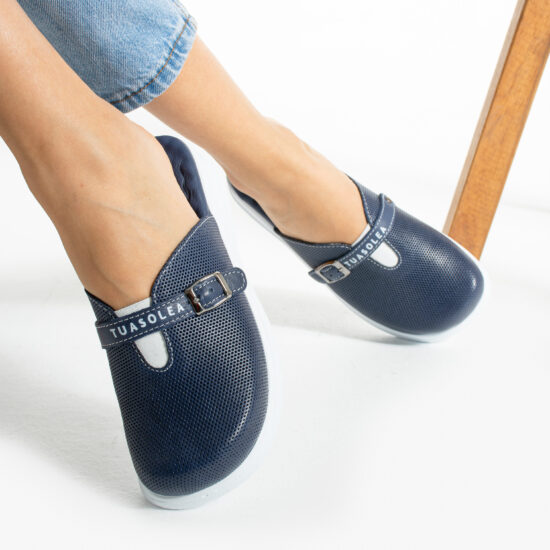 Сини кожени чехли с анатомична гел стелка /