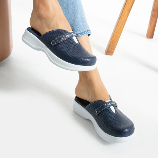 Сини кожени чехли с анатомична гел стелка /