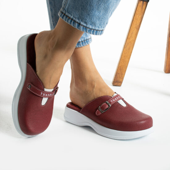 Червени кожени чехли с анатомична гел стелка /