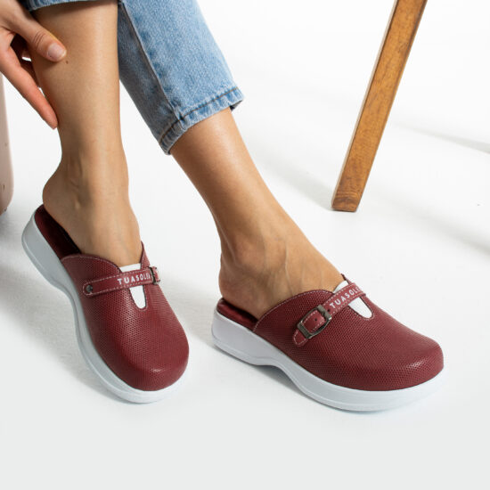 Червени кожени чехли с анатомична гел стелка /