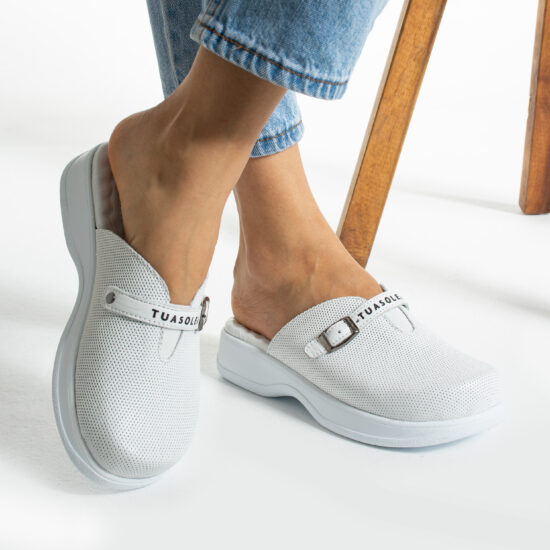 Alternative view of Бели кожени чехли с анатомична гел стелка