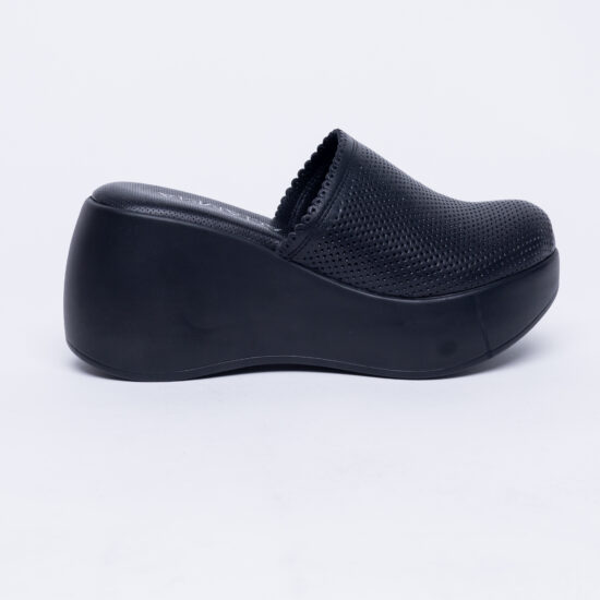 Serena Черни анатомични чехли на платформа от естествена кожа /