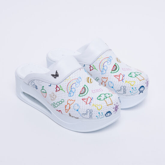 Анатомични работни чехли на платформа от естествена кожа /