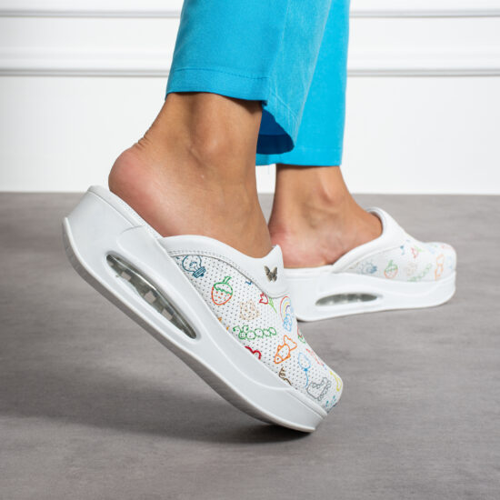 Анатомични работни чехли на платформа от естествена кожа /