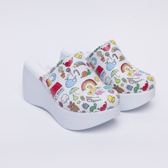 Цветни анатомични чехли на платформа от естествена кожа /