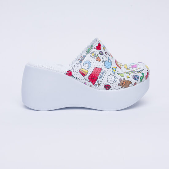 Цветни анатомични чехли на платформа от естествена кожа /