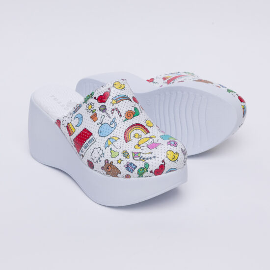 Цветни анатомични чехли на платформа от естествена кожа /